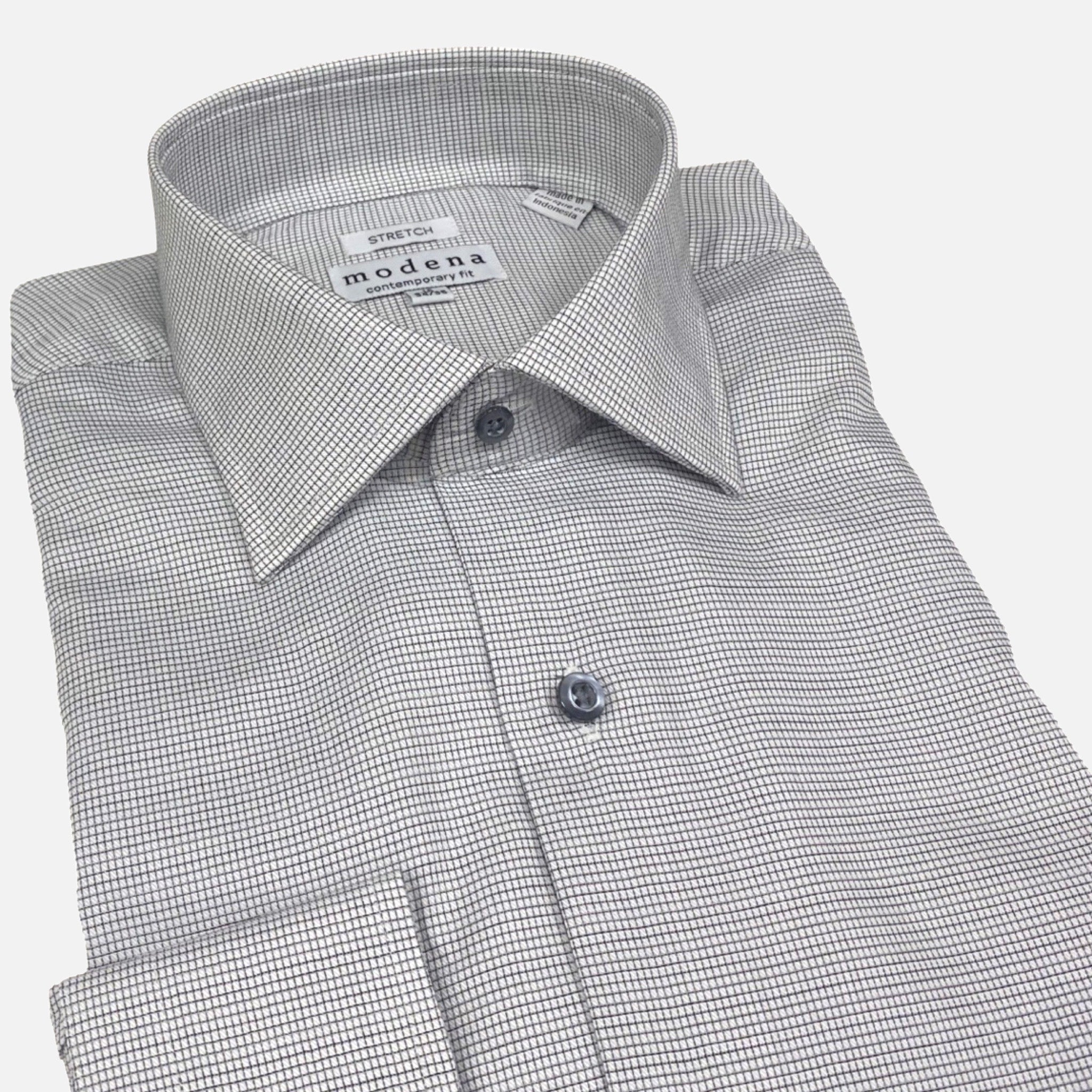 Modena Contemporary Fit Dress Shirt: Gray Mini Check Line Pattern 15.5 (34/35) Modena Contemporary Fit Dress Shirt: Gray Mini Check Line Pattern 15.5 (34/35)