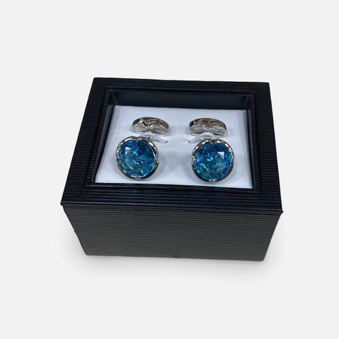 Steven Land Round Gem Cufflinks – Silver-Tone Men’s Dress Cufflinks