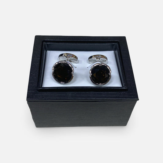 Steven Land Round Gem Cufflinks – Silver-Tone Men’s Dress Cufflinks