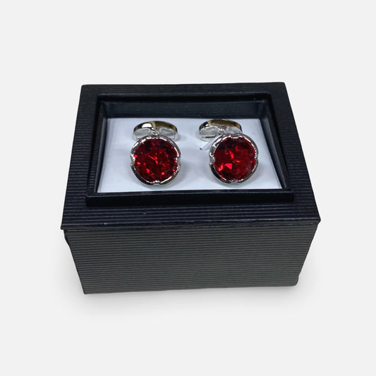 Steven Land Round Gem Cufflinks – Silver-Tone Men’s Dress Cufflinks