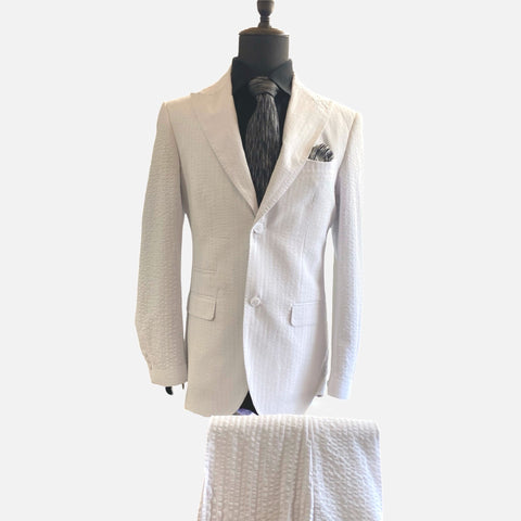 Men’s White Seersucker Summer Suit - %100 Cotton