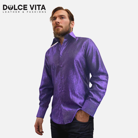 Mens purple tone on tone silky style shirt