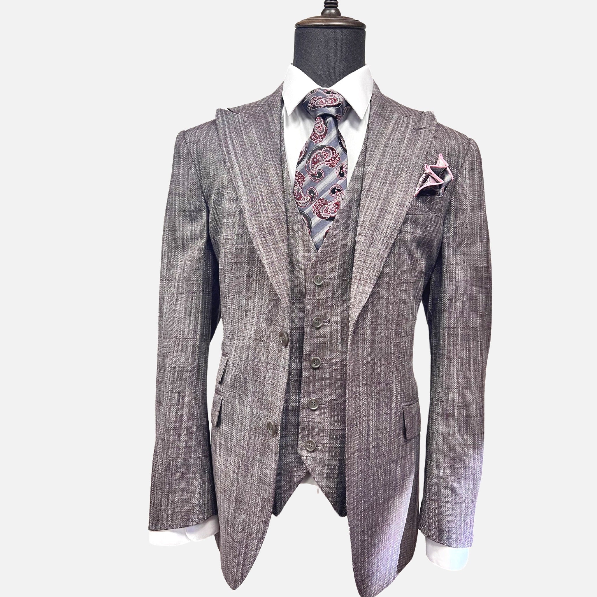 Mens wool 3pc suit with pleated pants