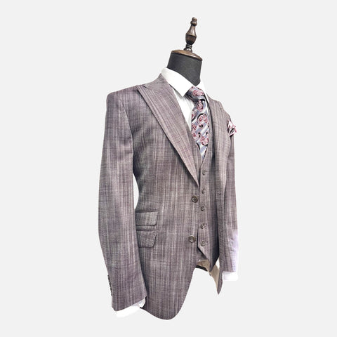 Mens wool suit with peak lapel and waistcoat 3pc