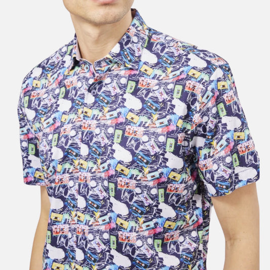 Mens Summer Sports Shirt with Cassette Print Design |