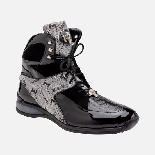 Mauri 8402 Croc/fabric/patent leather sneaker for men black