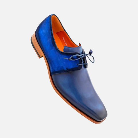 Mezlan Suede and Leather Blue Derby Shoes