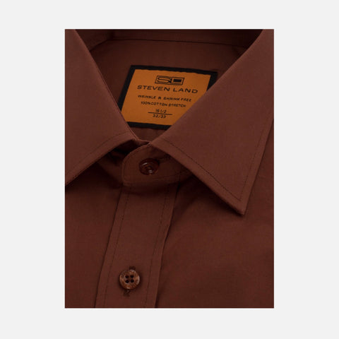 100% Cotton Brown Dress Shirt By Steven Land | Plain cuff