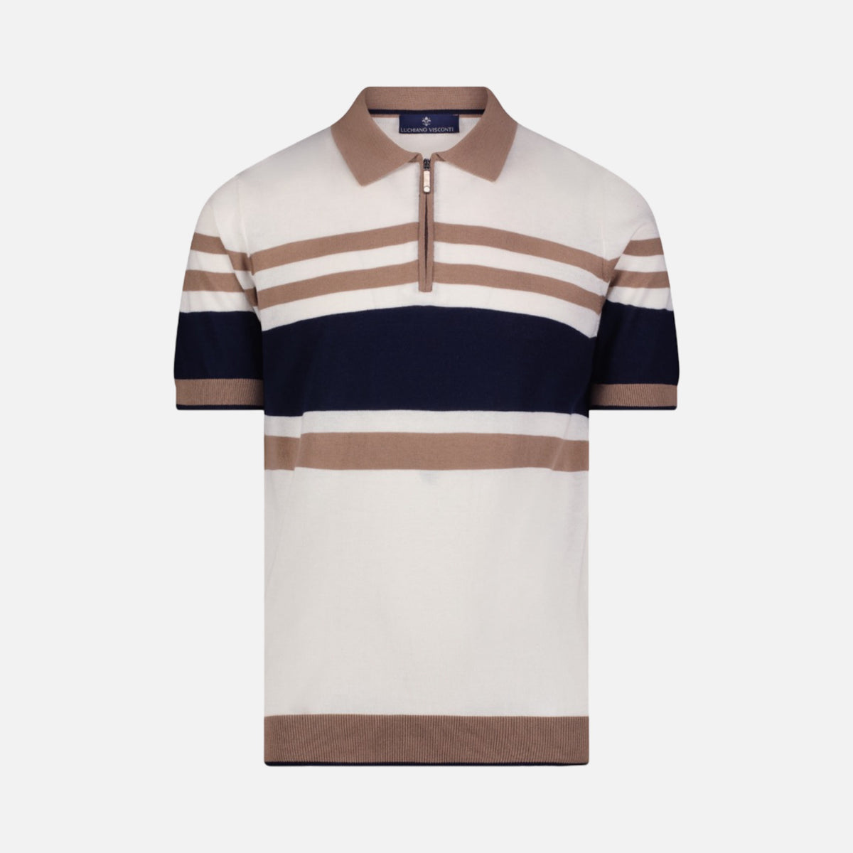 Luchiano Visconti Short Sleeve Polo Collar Striped Summer Knit | Modern Fit