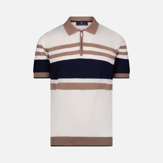 Luchiano Visconti Short Sleeve Polo Collar Striped Summer Knit | Modern Fit