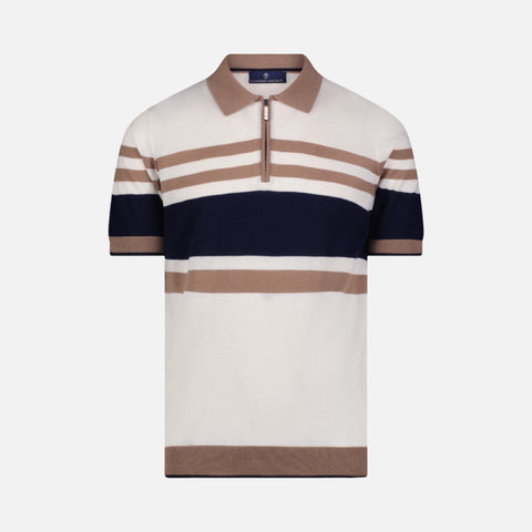 Luchiano Visconti Short Sleeve Polo Collar Striped Summer Knit | Modern Fit