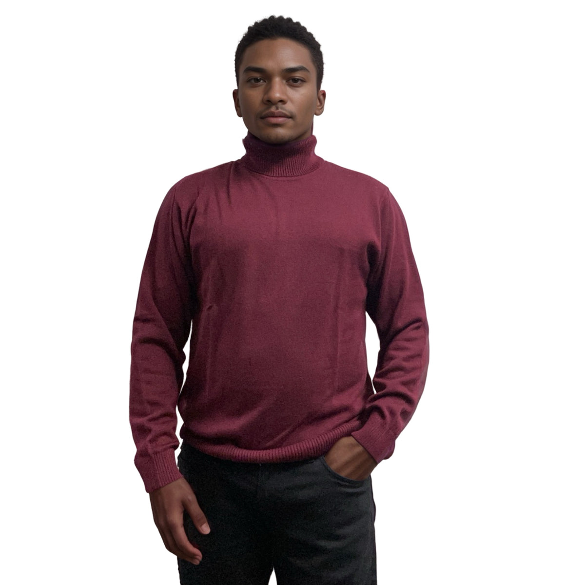 Men’s Burgundy Lightweight Turtleneck Sweater - Cotton Blend