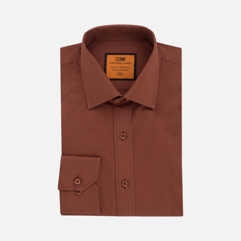 100% Cotton Brown Dress Shirt By Steven Land | Plain cuff
