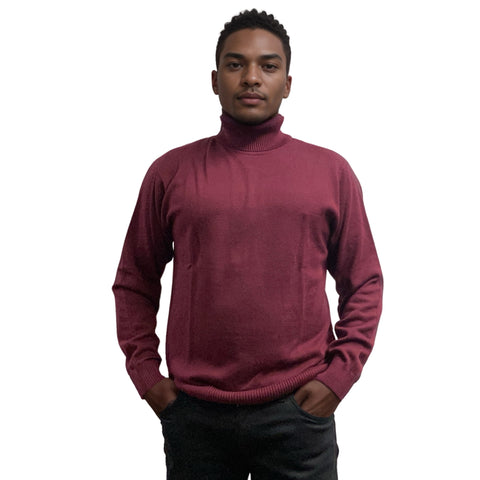 Men’s Burgundy Lightweight Turtleneck Sweater - Cotton Blend