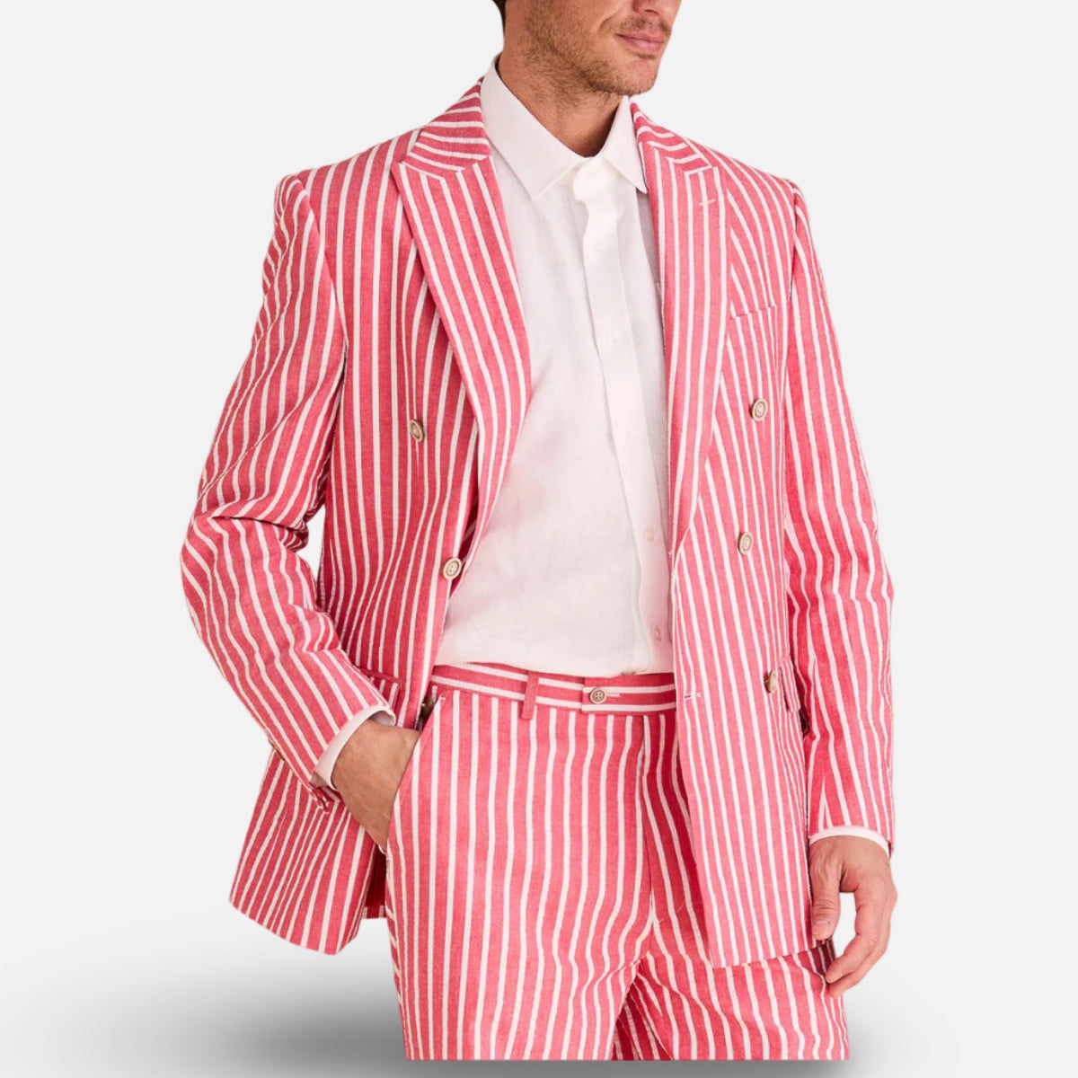 Men’s Double-Breasted Seersucker Blazer – 100% Cotton, Wide Stripe, Modern Fit