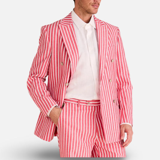 Men’s Double-Breasted Seersucker Blazer – 100% Cotton, Wide Stripe, Modern Fit