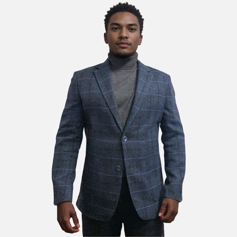 Men’s Black Textured Unstructured Blazer with Blue checks/stripes | Modern Fit