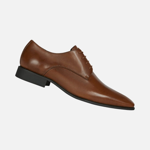 Dark Cognac Geox High Life Men's Lace-Up plain toe Shoe - CLEARANCE