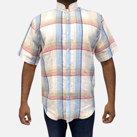 Nero Collar White Multi Linen shirt for Men | 100% Linen