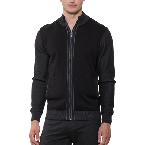 Men’s Black Full Zip Sweater with Gray trim by Luchiano Visconti