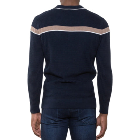 Mens Quarter Zip Polo Collar Navy Sweater by Luchiano Visconti