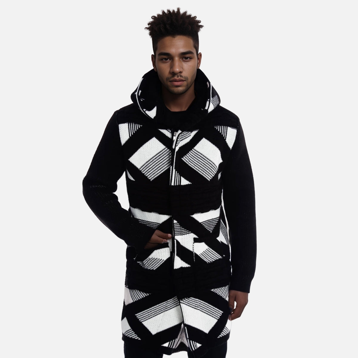 Mens Slim Fit Hooded Sweater Black and White by LCR Black Edition