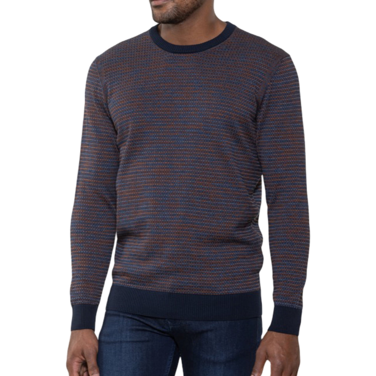 Mens Navy Crew Neck Jacquard Sweater by Luchiano Visconti