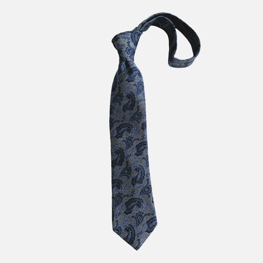 Premium Textured Silk Necktie for Men Blue and Gray Paisley