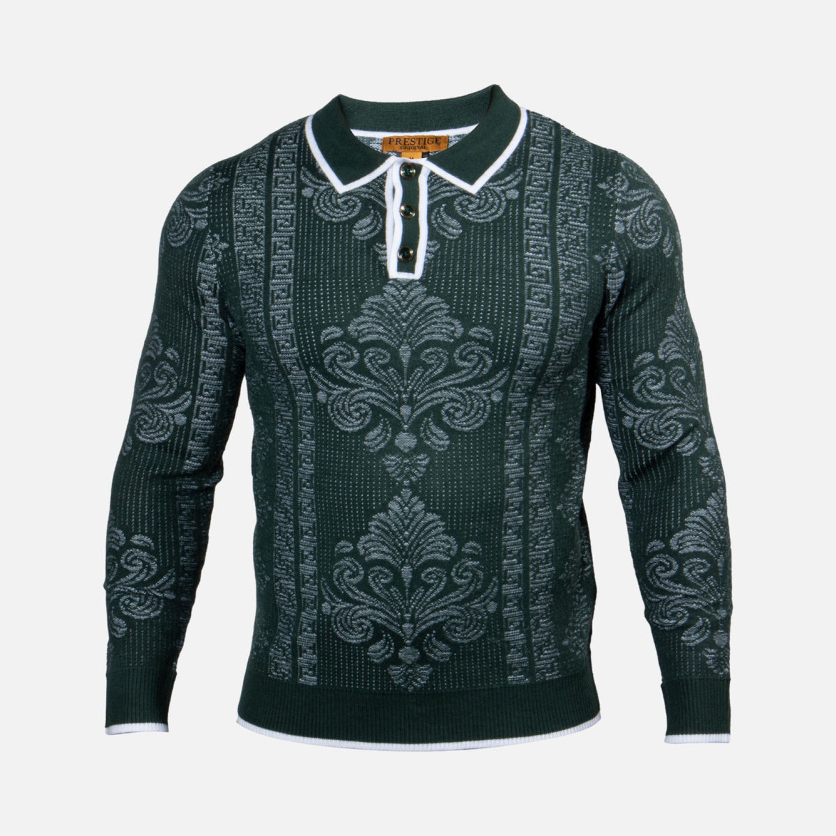 Green Prestige Polo Collar Sweater for Men  | Classic Fit