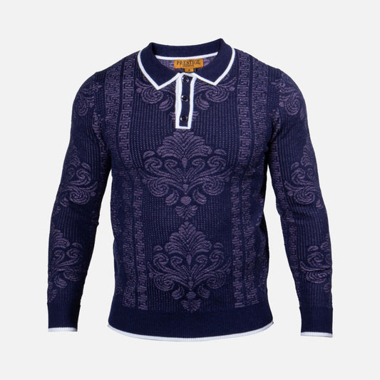 Navy Prestige Polo Collar Sweater for Men  | Classic Fit