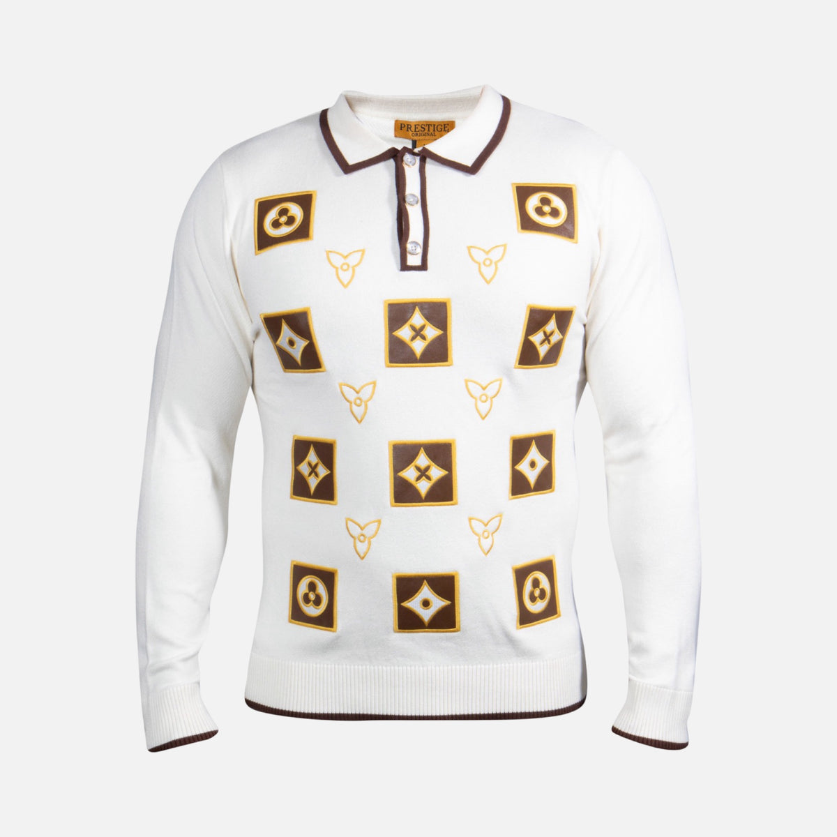 White Prestige Polo Collar Sweater for Men  | Classic Fit