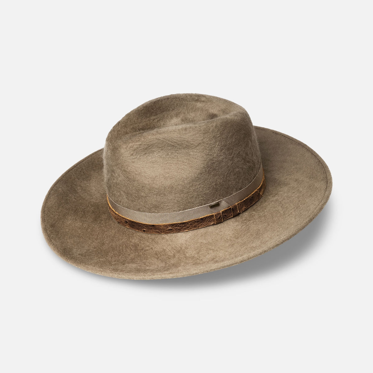 Men’s Taupe Wool 3 1/2” Brim Fedora Hat with ostrich Band (Copy)