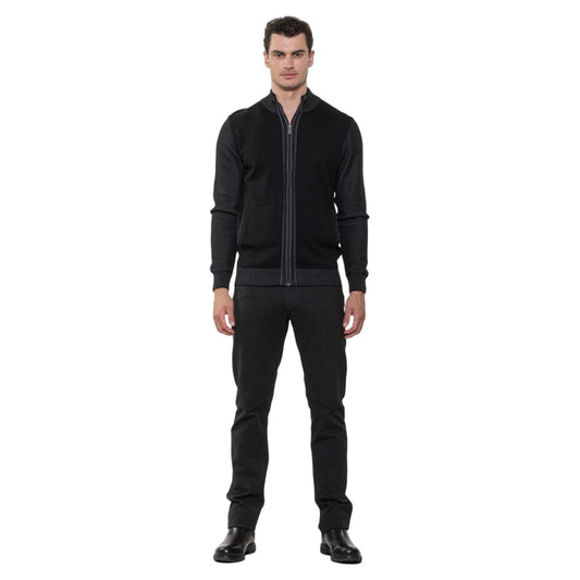 Men’s Black Full Zip Sweater with Gray trim by Luchiano Visconti