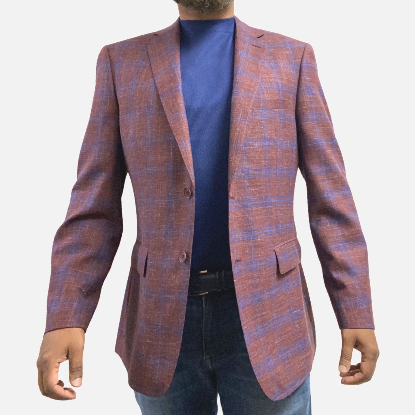 Classic Plaid Men's Wine Sports Coat Blazer - Premium 100% Wool Fabrication