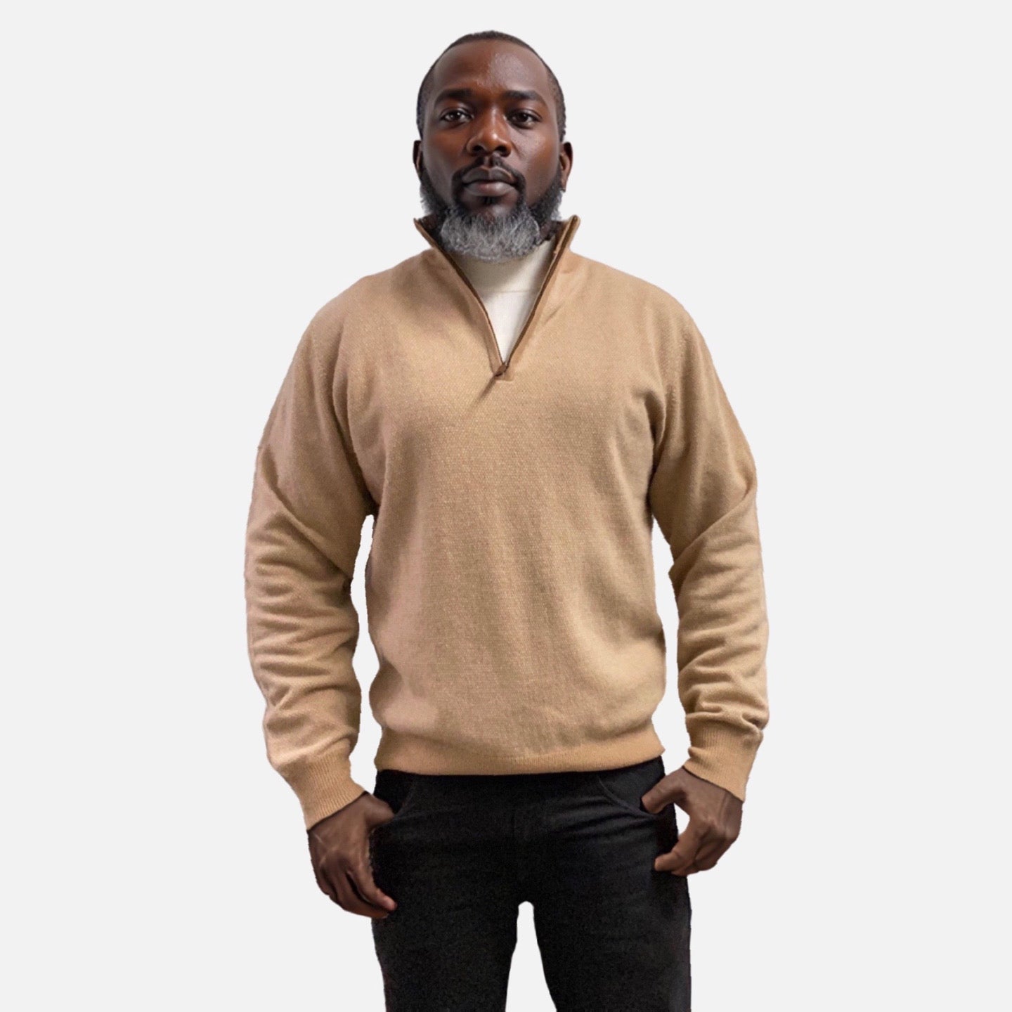 Mariano Wool Quarter Zip Sweater Caramel color