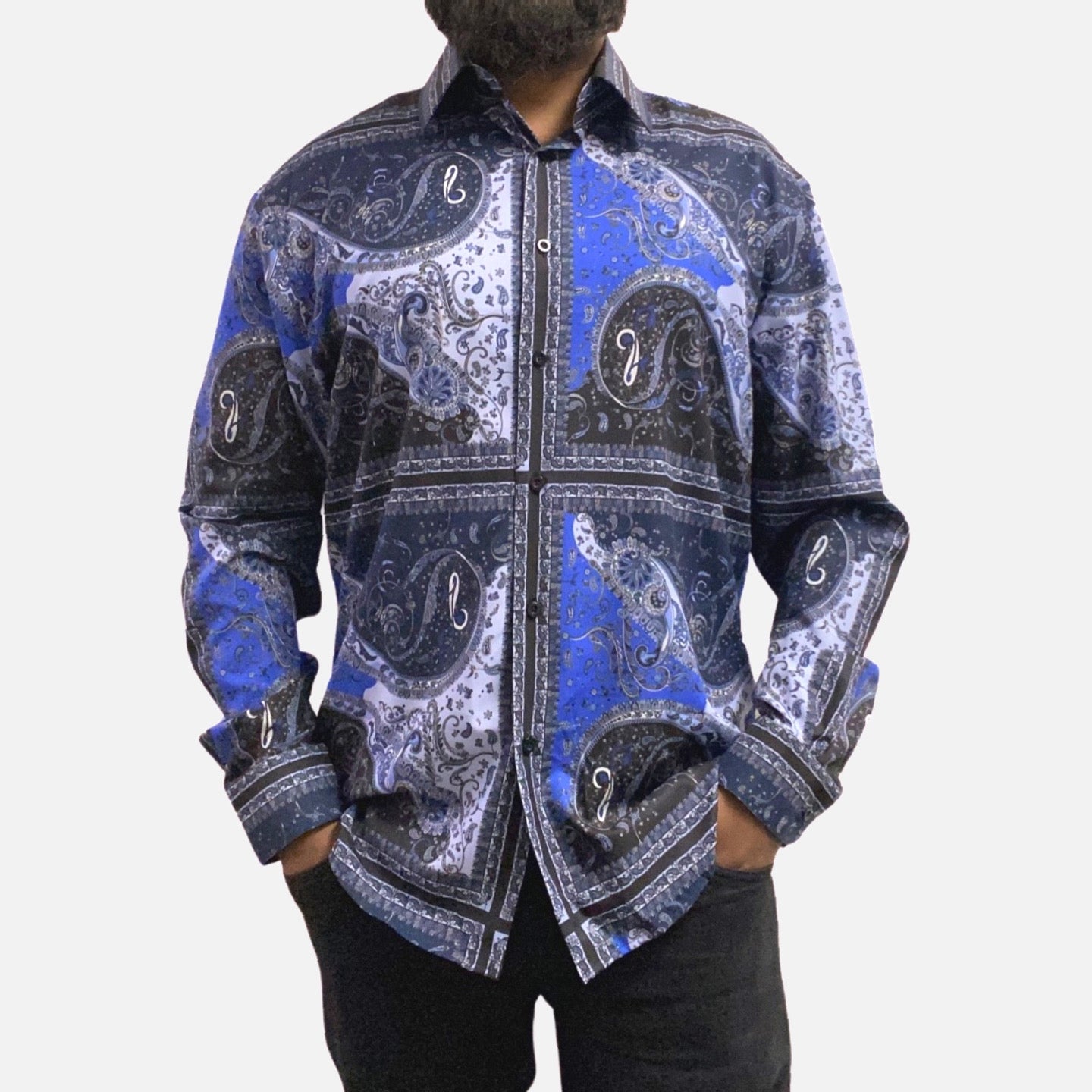 Blue paisley pattern fashions shirt