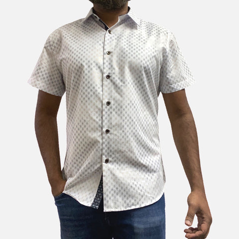 Clearance | Mens White Short Sleeve Summer Shirt MS-308 | Slim Fit | Size  M