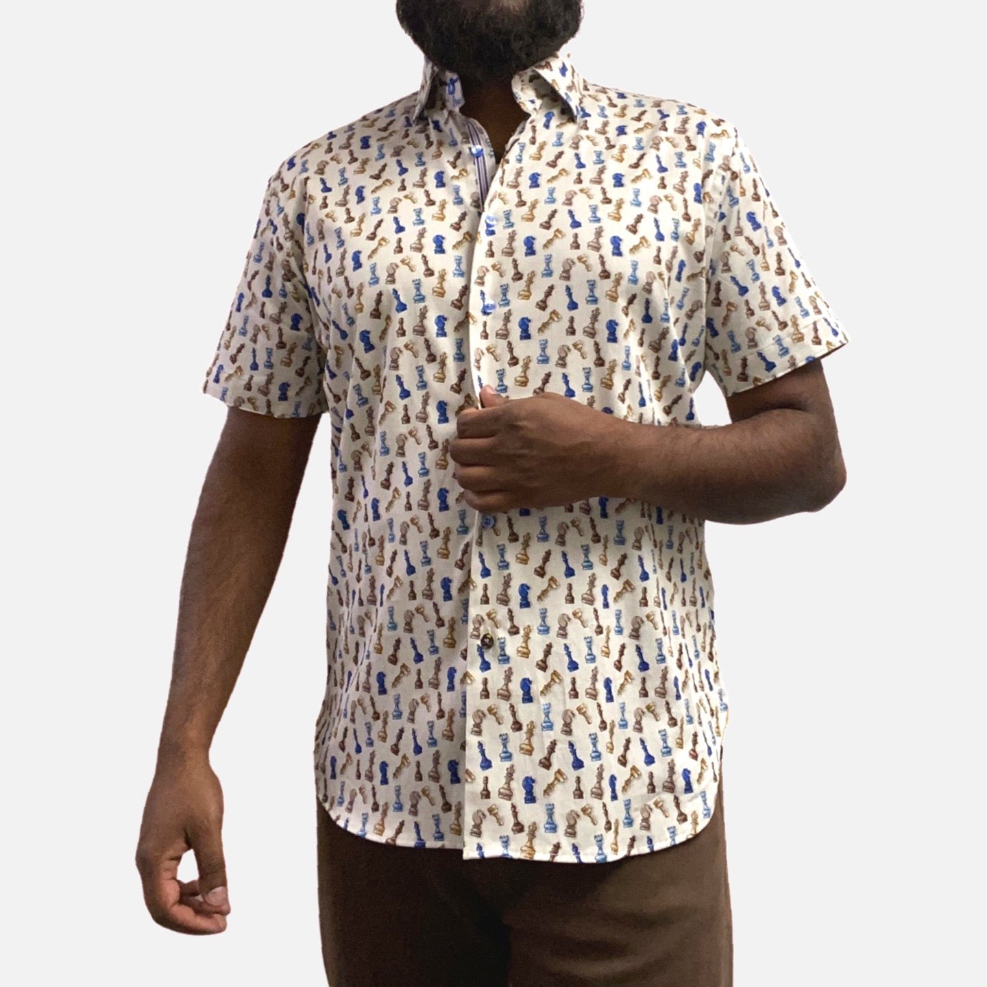 Mens summer short sleeve button up designer chess pattern shirt by luchiano visconti