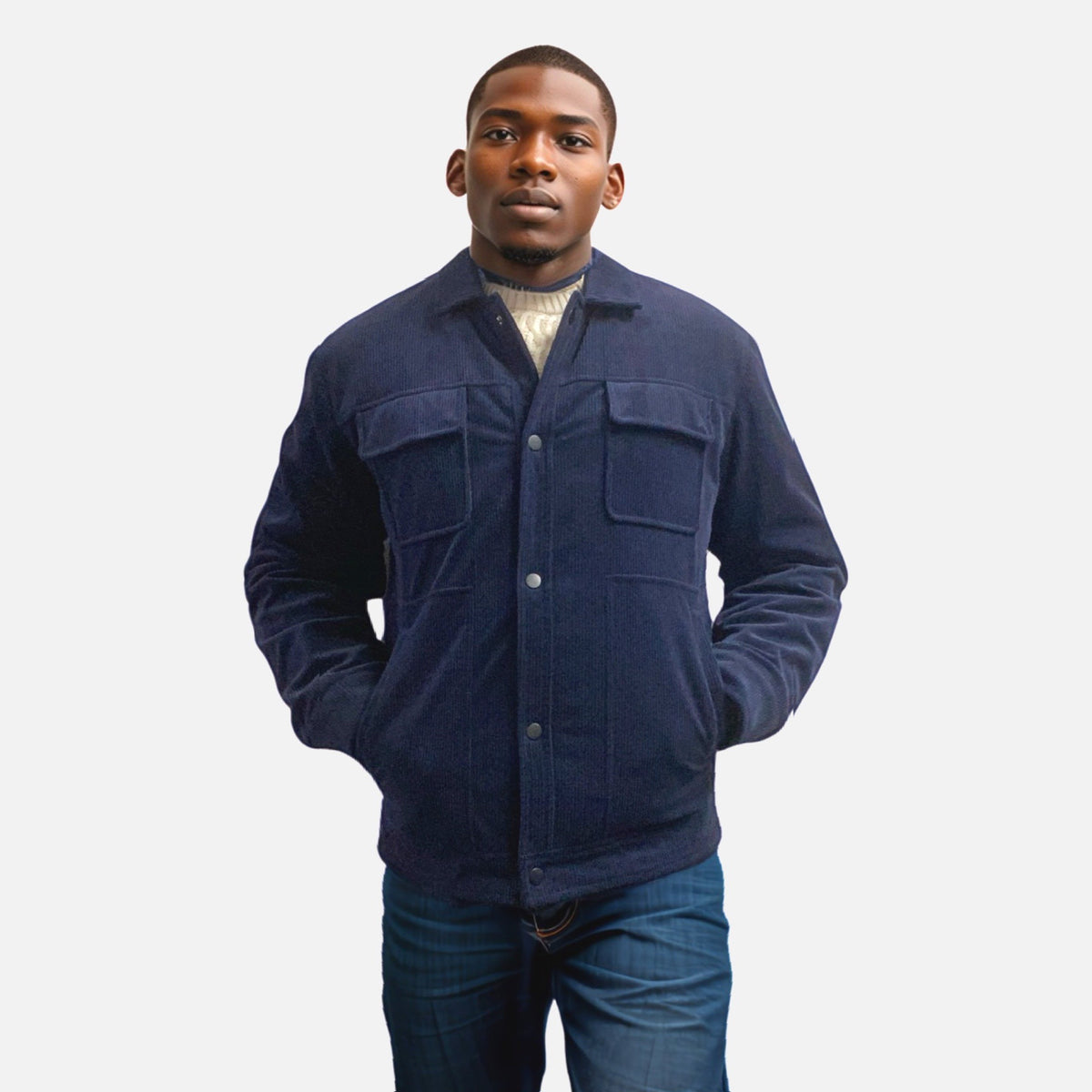 Enzo Tovare Men's Blue Corduroy Waist Jacket