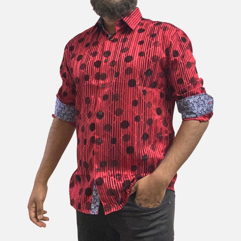 Mens read shirt with inner cuff detailing trimming