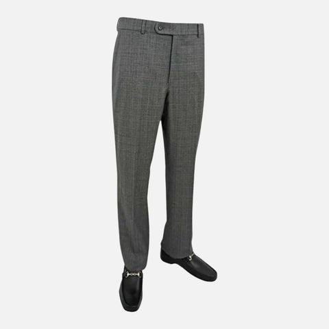 Wool flat front gray dress pants for men by Ballin