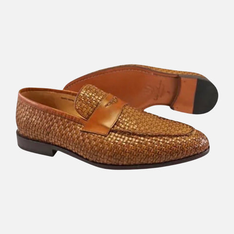 Ugo Vasare Brown Woven Loafers - Handmade with Goodyear Welt Construction