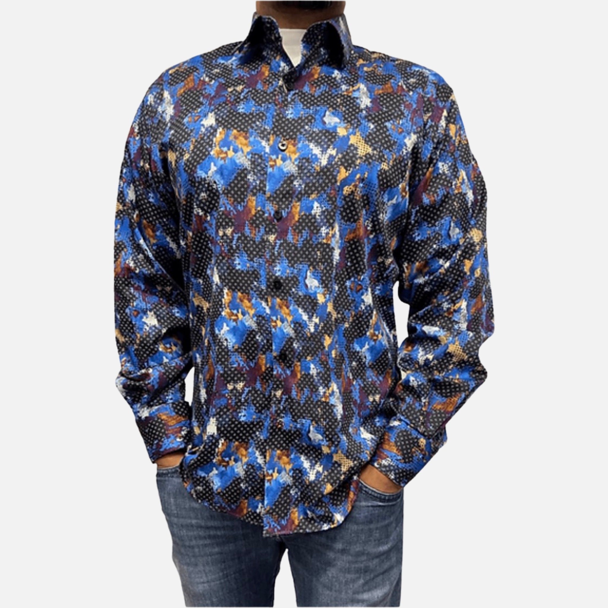 Men's Navy Blue Button-Down Shirt by Luchiano Visconti 4756