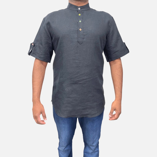 Nero Collar Black Linen shirt for Men