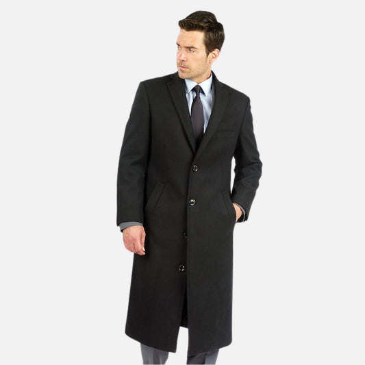 Men's Black Wool and Cashmere Overcoat | CLEARANCE
