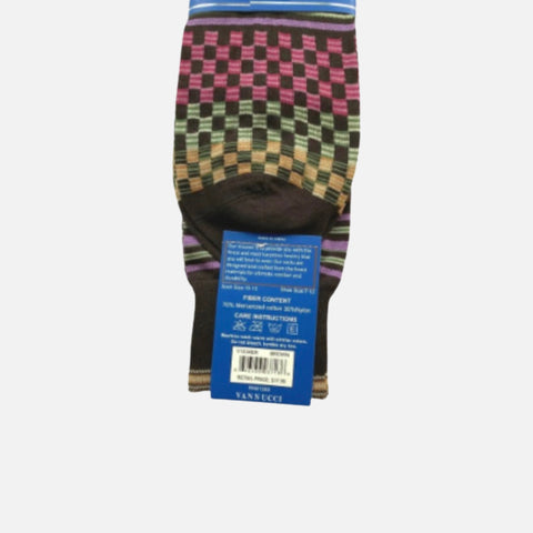 Mens Brown Check Fashion Socks V1334BR