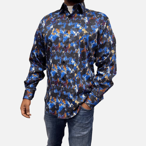 Men's Navy Blue Button-Down Shirt by Luchiano Visconti 4756