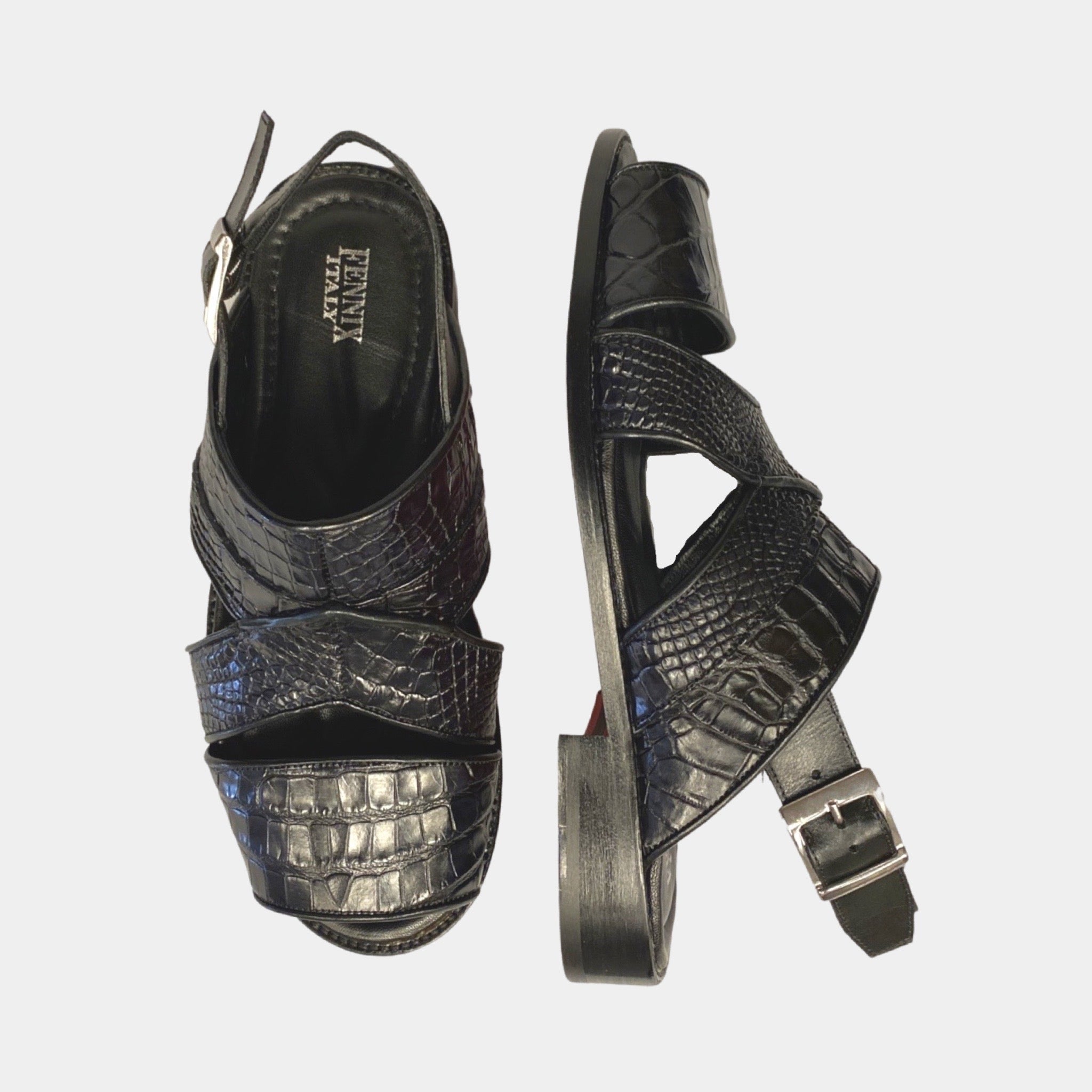 Alligator Black Sandal For Men | Made in Italy