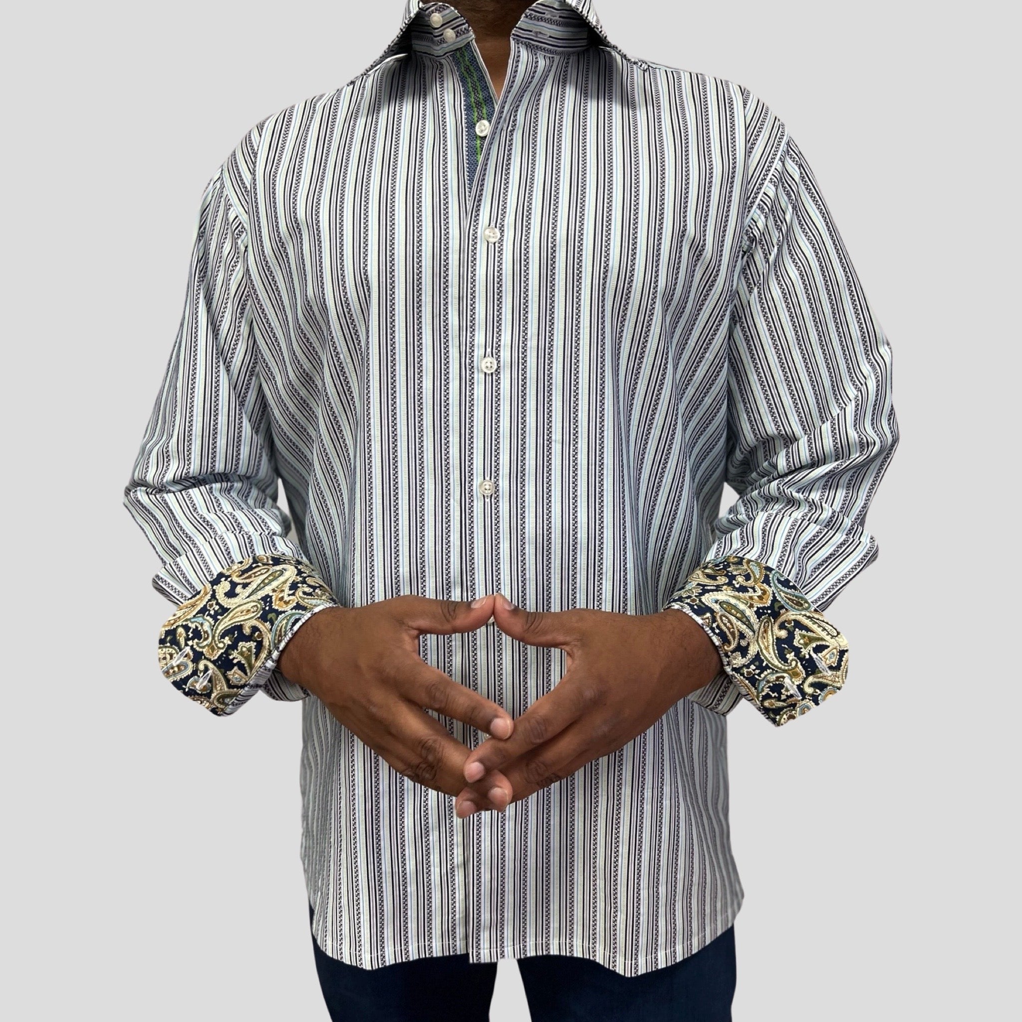 Mens Jacquard Cotton Shirt with Contrast under Cuff