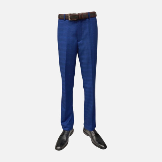 Mens Blue Plaid Silk and Wool Blended Modern Fit Pants